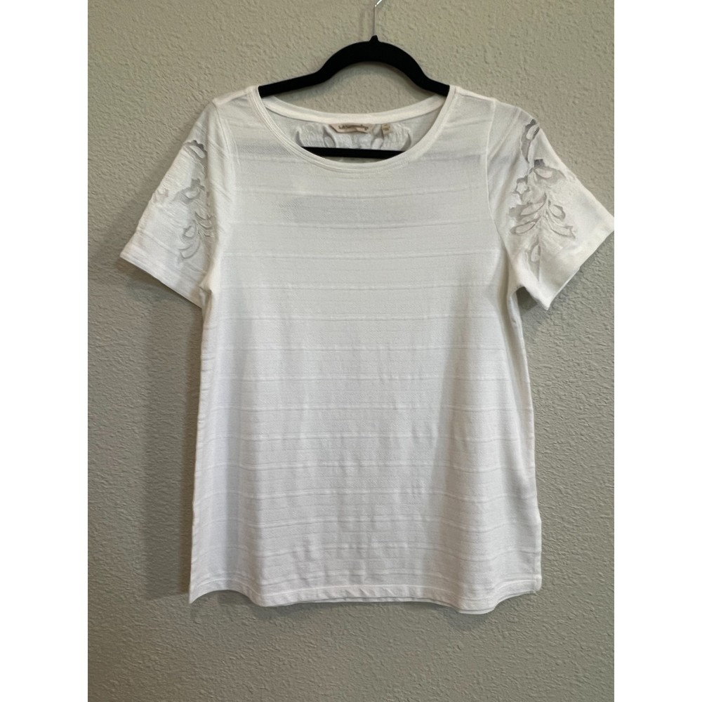 Soft Surroundings Women's White Embellished short Sleeve Top Size XS a256